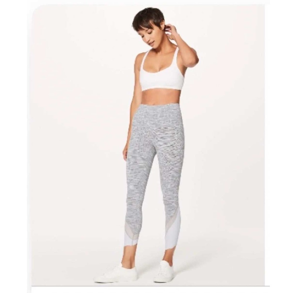 Lululemon High Rise Space Dye Leggings Grey White Mesh Scallop Hem 7/8 Tights